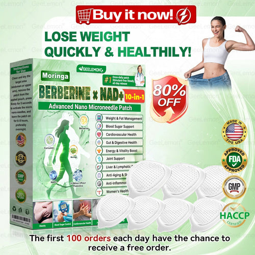 𝐆𝐞𝐞𝐋𝐞𝐦𝐨𝐧® 𝐌𝐨𝐫𝐢𝗻𝗴𝗮 · 𝐁𝐞𝐫𝐛𝗲𝗿𝗶𝗻𝗲 × 𝗡𝗔𝗗+ 𝟏𝟎 𝐢𝐧 𝟏 𝐀𝐝𝐯𝐚𝐧𝐜𝐞𝐝 𝗡𝗮𝗻𝗼 𝗠𝗶𝗰𝗿𝗼𝗻𝐞𝐞𝐝𝐥𝐞 𝐏𝐚𝐭𝗰𝗵 👩‍⚕️(Just once a day, visible changes in 7 days) For obesity, cardiovascular health, diabetes, sleep apnea, thyroid gland, intestinal health, joint problems and more