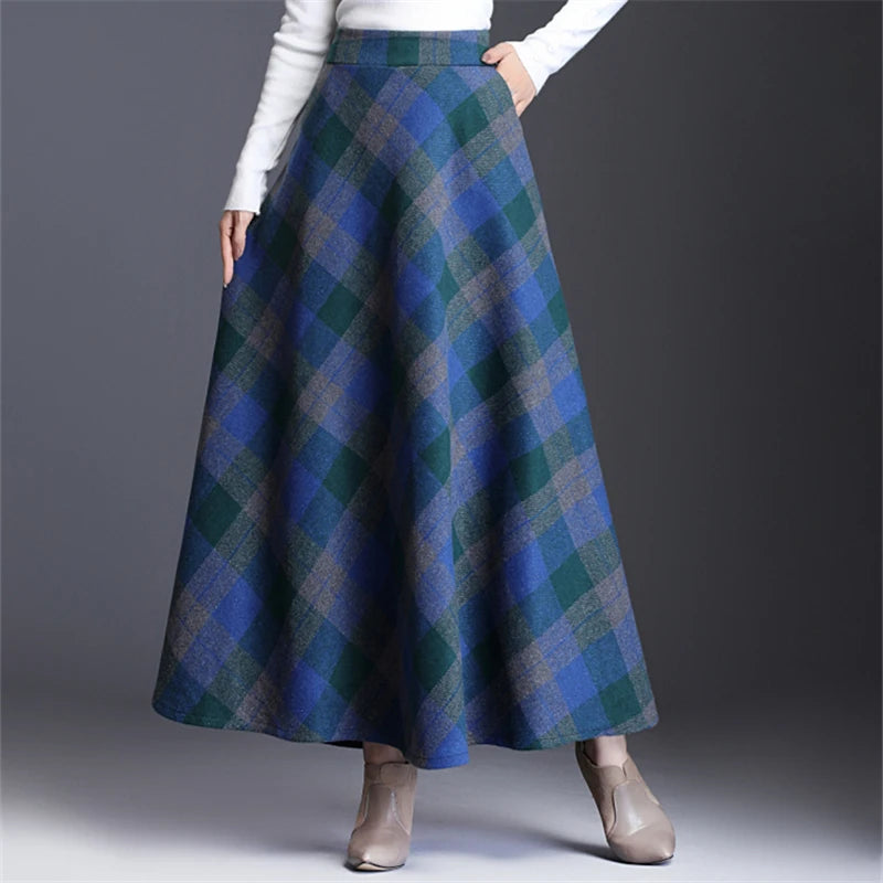 Neophil Woolen Warm S-3XL Thick Plaid Skirts  Winter Women England Style Pockets Midi Pleated A-Line Wool Tartan Skirt S9216